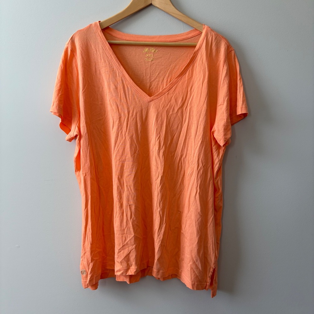 Lilly Pulitzer Etta V-Neck Tee Orange Short Sleeve 100% Cotton XXL RN 88189